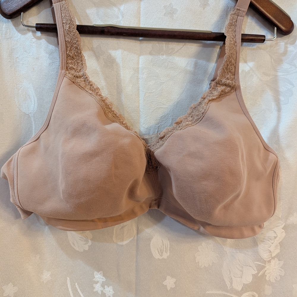 Wireless Lace-Trim Comfort Bra — Nude/Beige